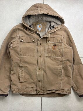 Carhartt Brown Hooded Sherpa-Lined Canvas Work Jacket